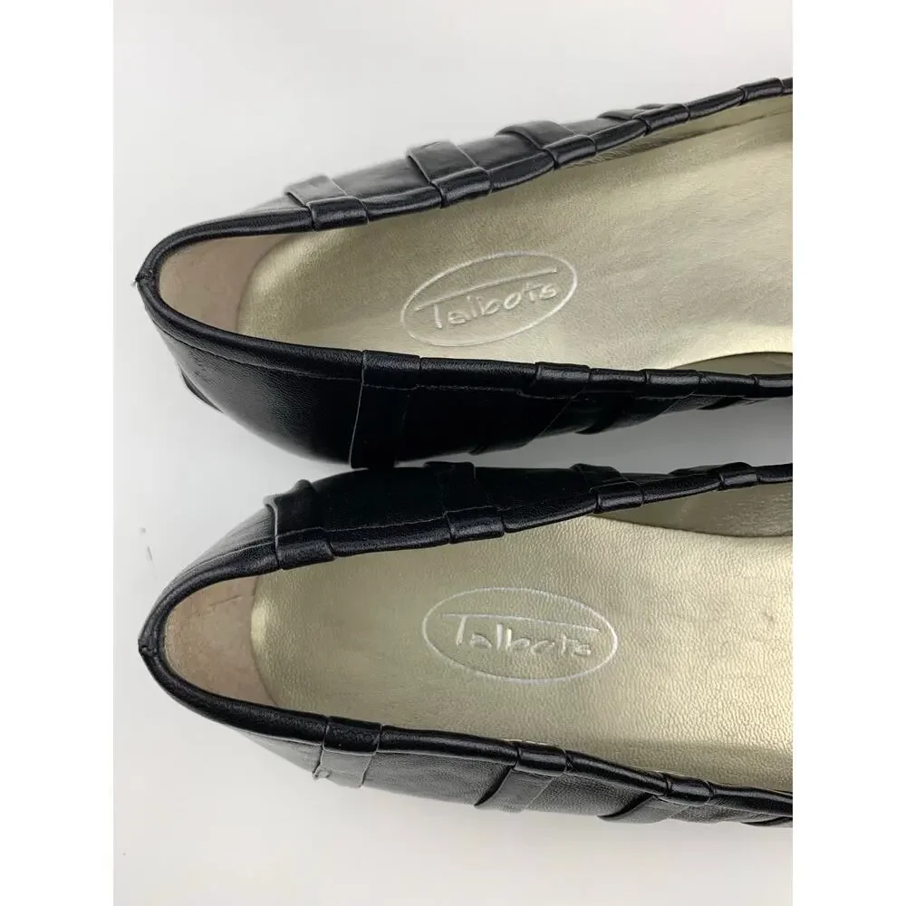 Talbots Ballet Flats Black Leather Pleated Slip On Shoes Women's 9 AA Narrow